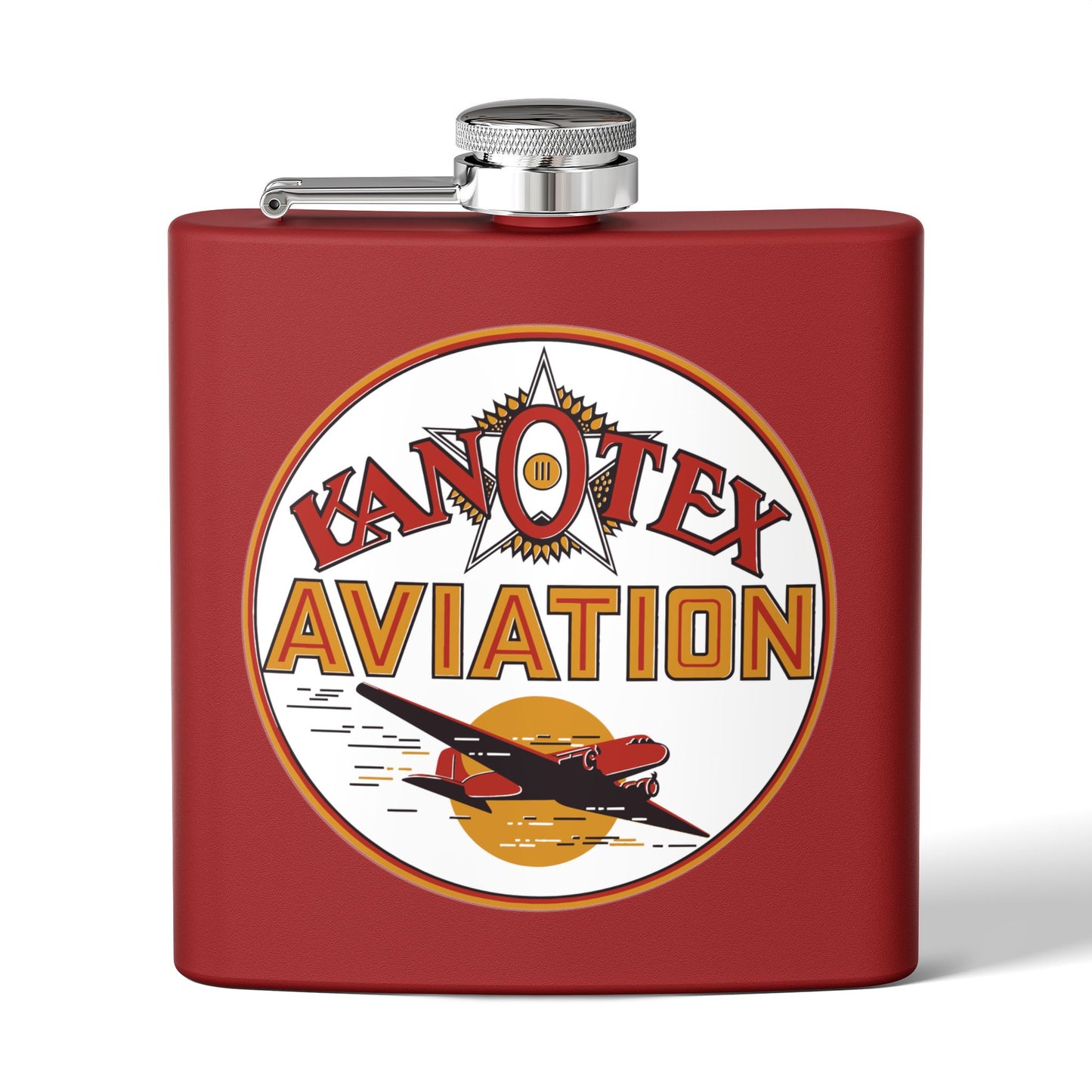 Kanotex Aviation flask detail — vintage petroliana gift — The Faded Label Co.