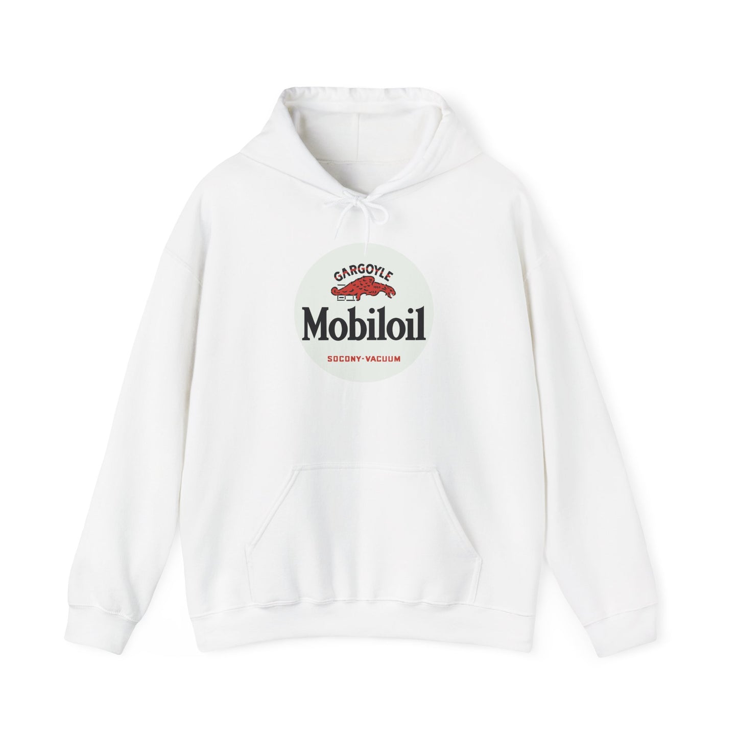 Mobiloil Logo Hoodie — Vintage Gargoyle Motor Oil Graphic Sweatshirt