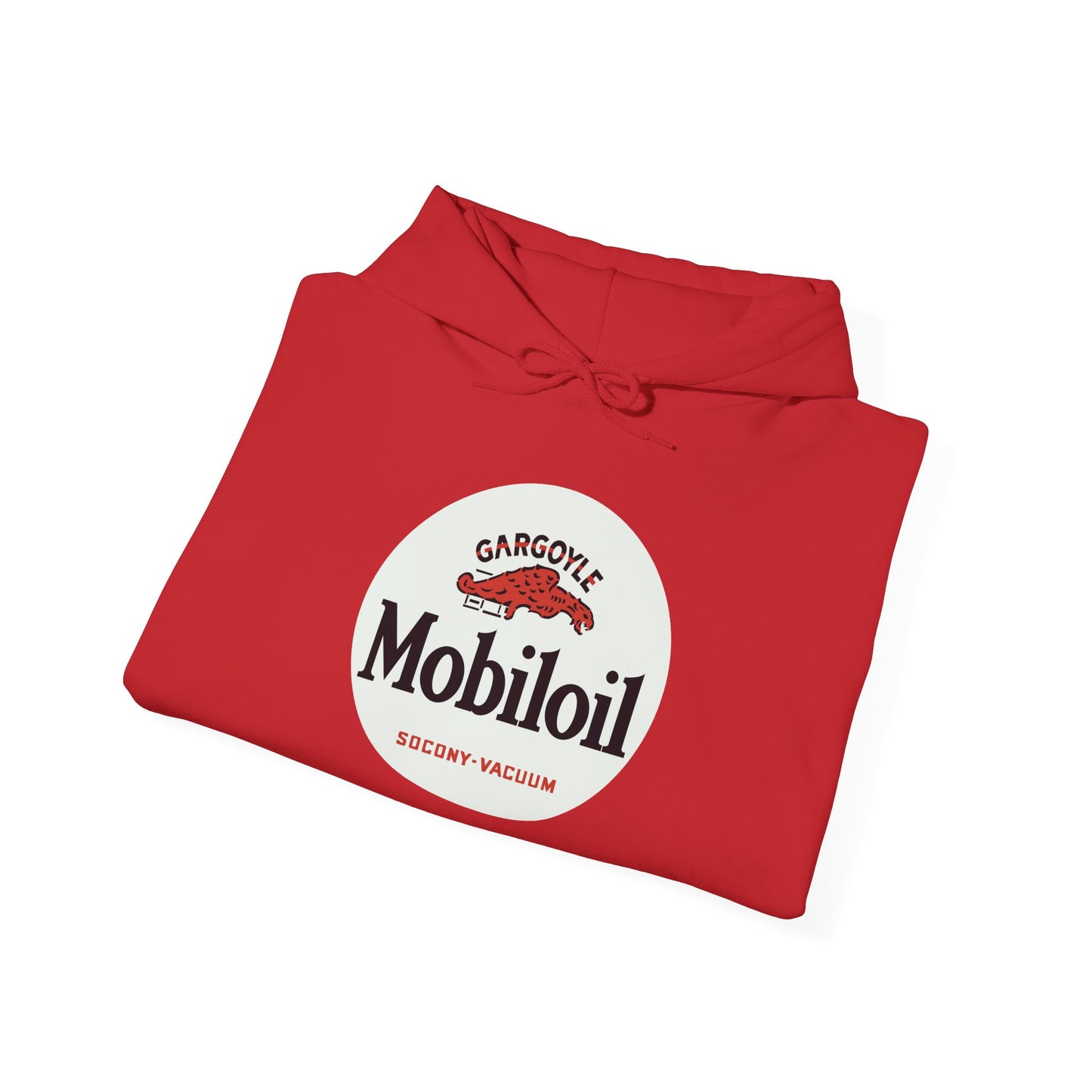 Mobiloil Logo Hoodie — Vintage Gargoyle Motor Oil Graphic Sweatshirt