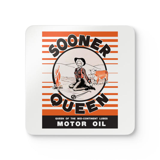 Sooner Queen Motor Oil coaster set — vintage Oklahoma petroliana gift — The Faded Label Co.