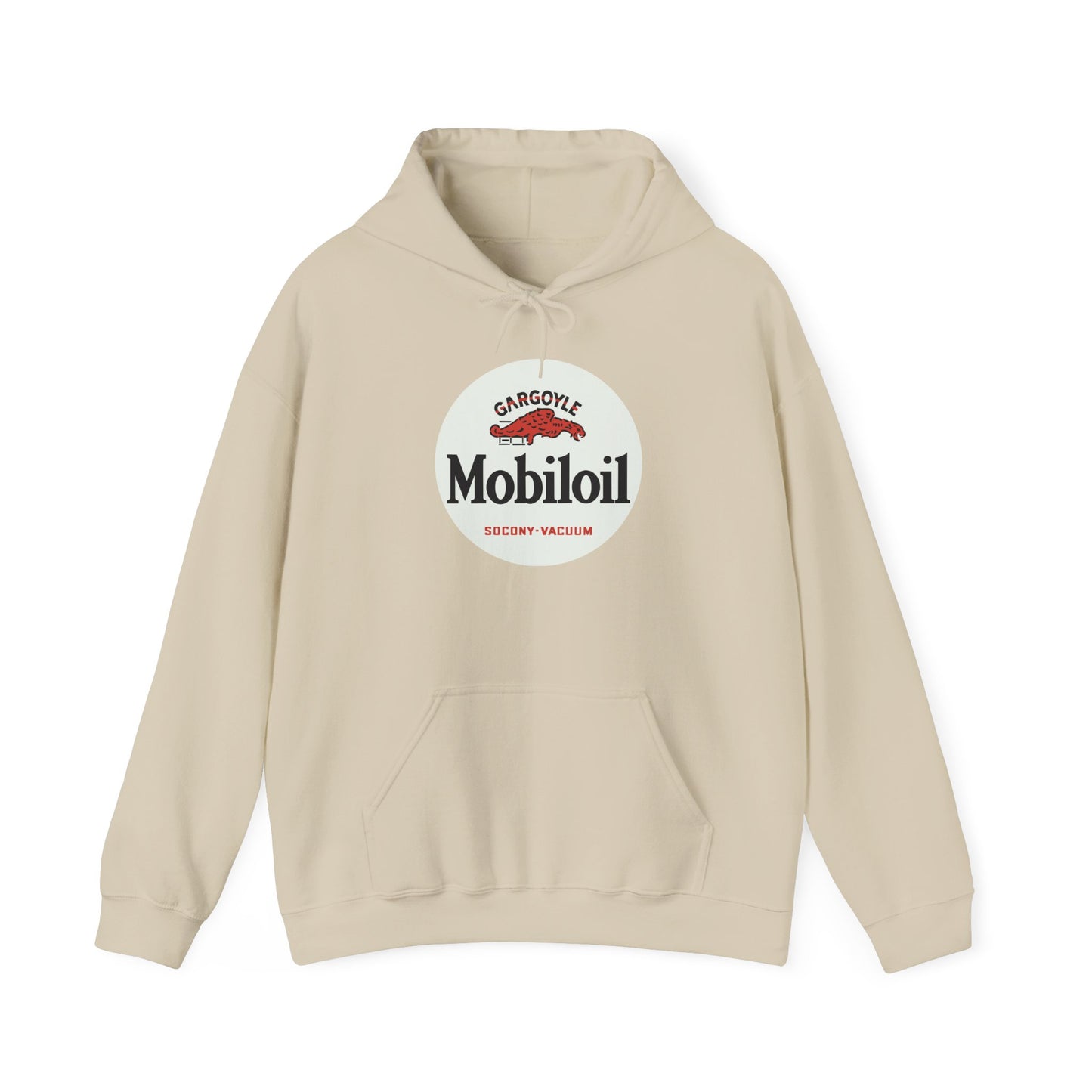 Mobiloil Logo Hoodie — Vintage Gargoyle Motor Oil Graphic Sweatshirt