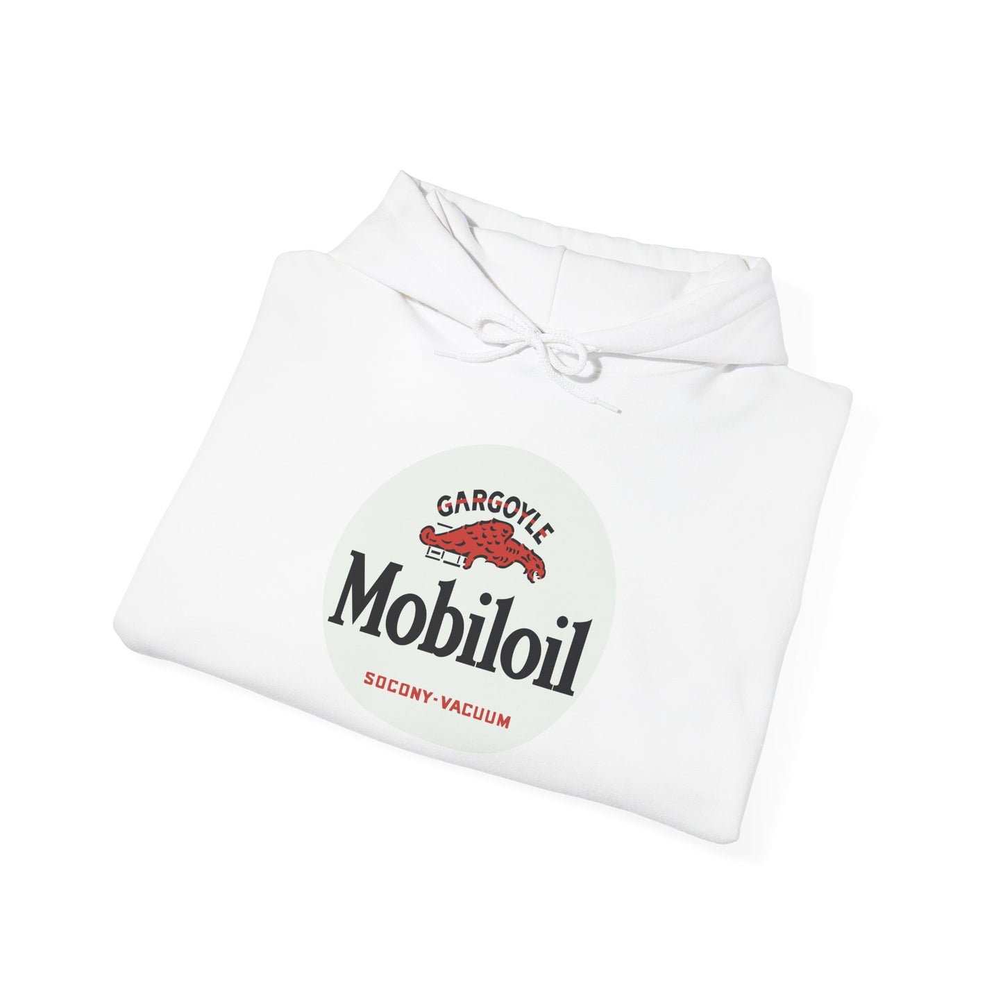 Mobiloil Logo Hoodie — Vintage Gargoyle Motor Oil Graphic Sweatshirt