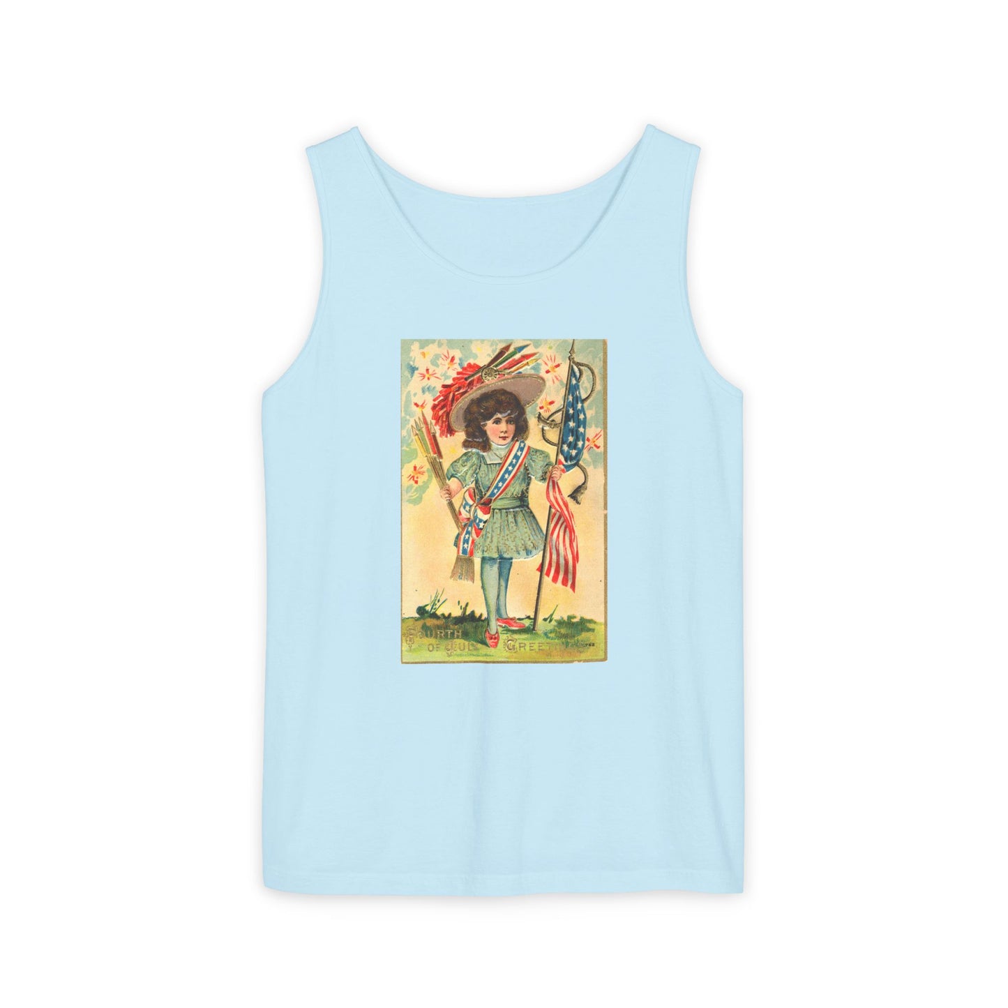 4th of July Patriotic Girl tank top ivory — vintage patriotic postcard art — The Faded Label Co.