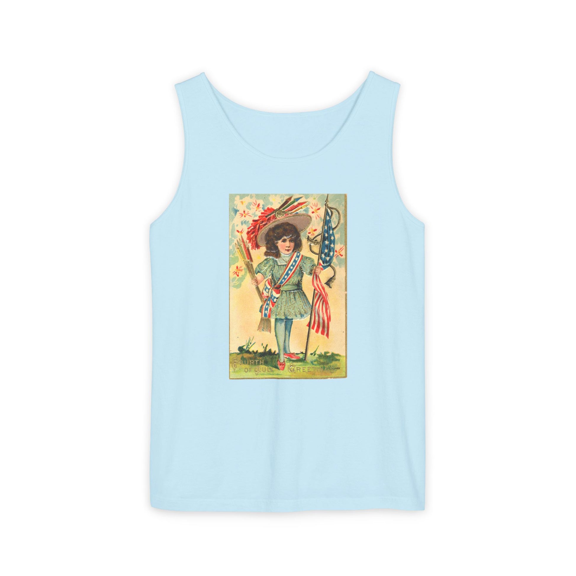 4th of July Patriotic Girl tank top ivory — vintage patriotic postcard art — The Faded Label Co.