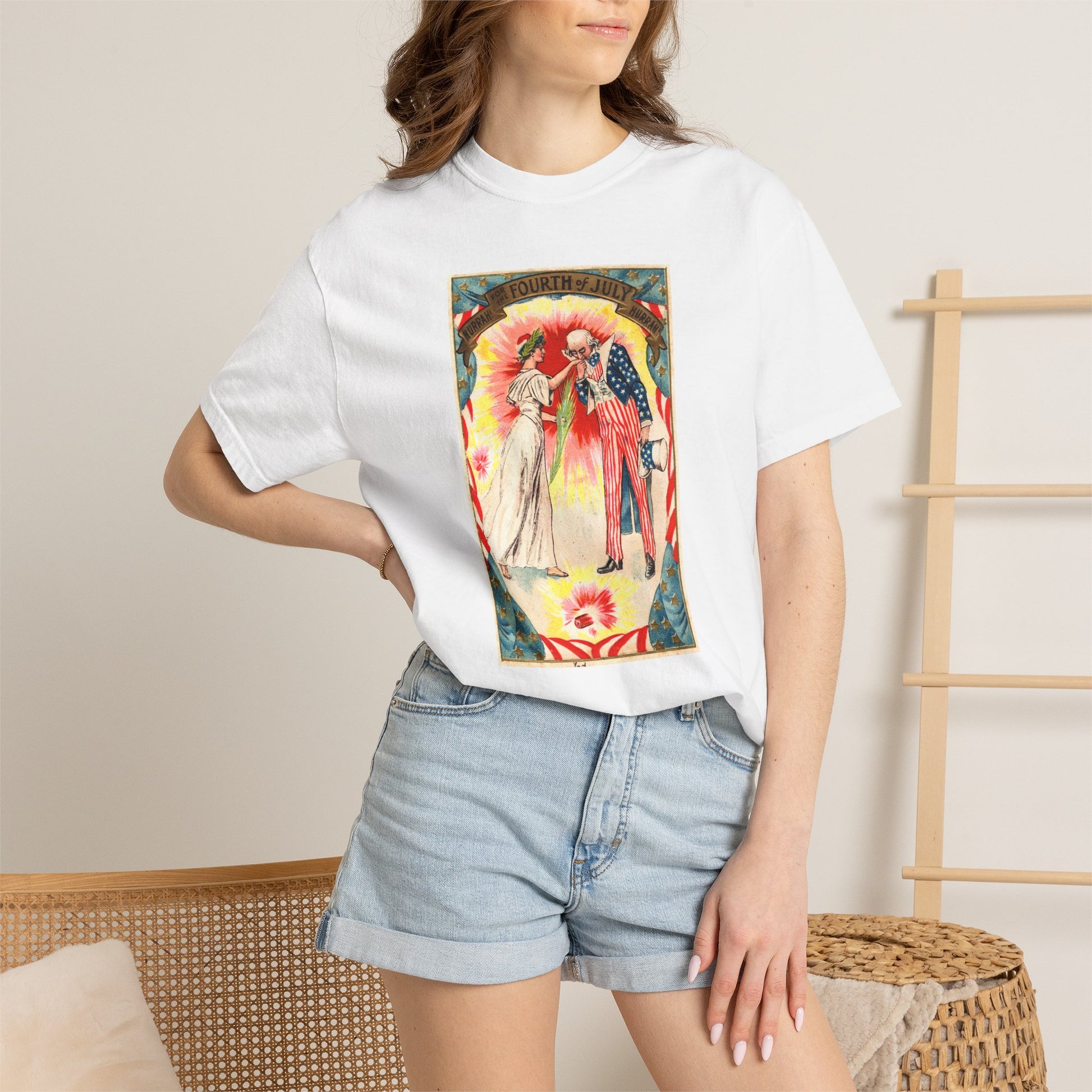 Uncle Sam and Columbia t-shirt lifestyle — early 1900s patriotic chromolithograph — The Faded Label Co.