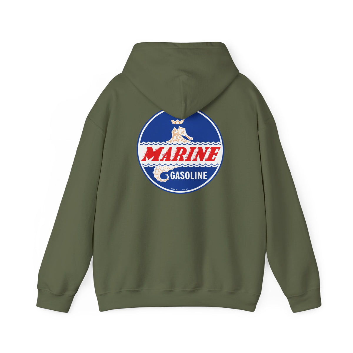 Marine Gasoline Hoodie — Vintage Seahorse Petroliana | The Faded Label Co.
