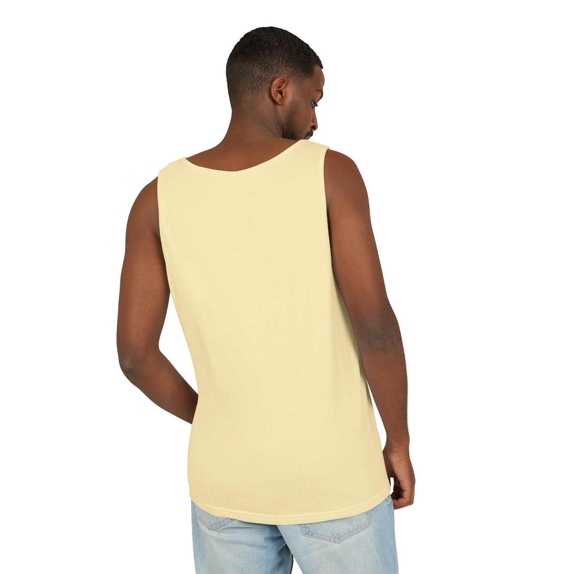 Star Brand Salutes tank top flat lay blue jean — Comfort Colors 9360 unisex tank — The Faded Label Co.