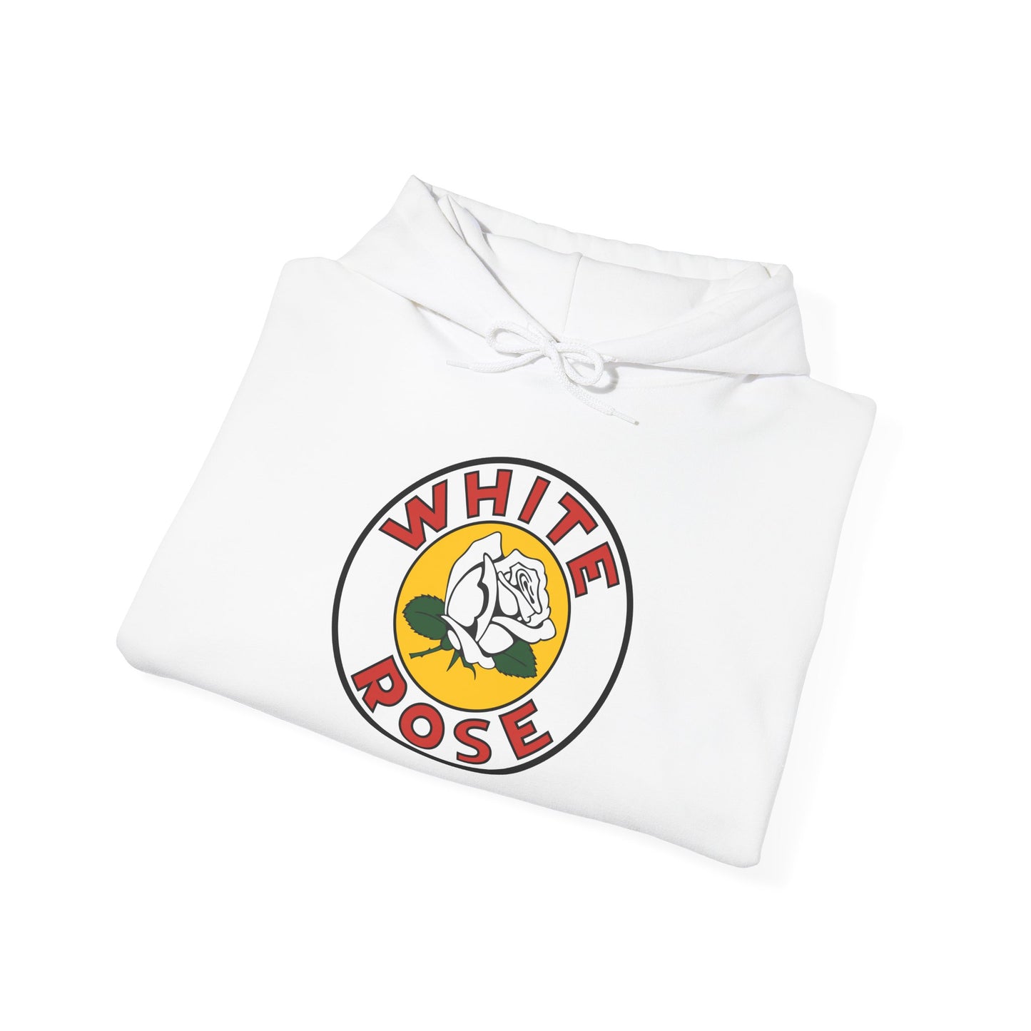 White Rose Logo Hoodie — Vintage Floral Graphic Pullover