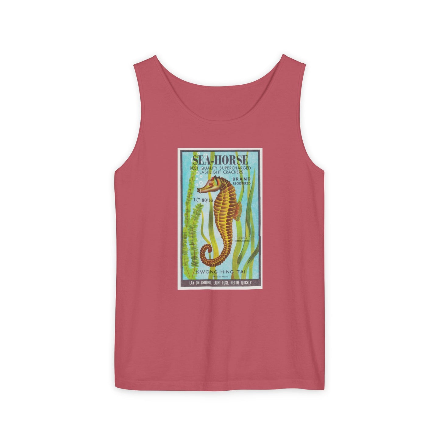 Seahorse Brand Firecrackers tank top gray — 4th of July vintage graphic tank — The Faded Label Co.