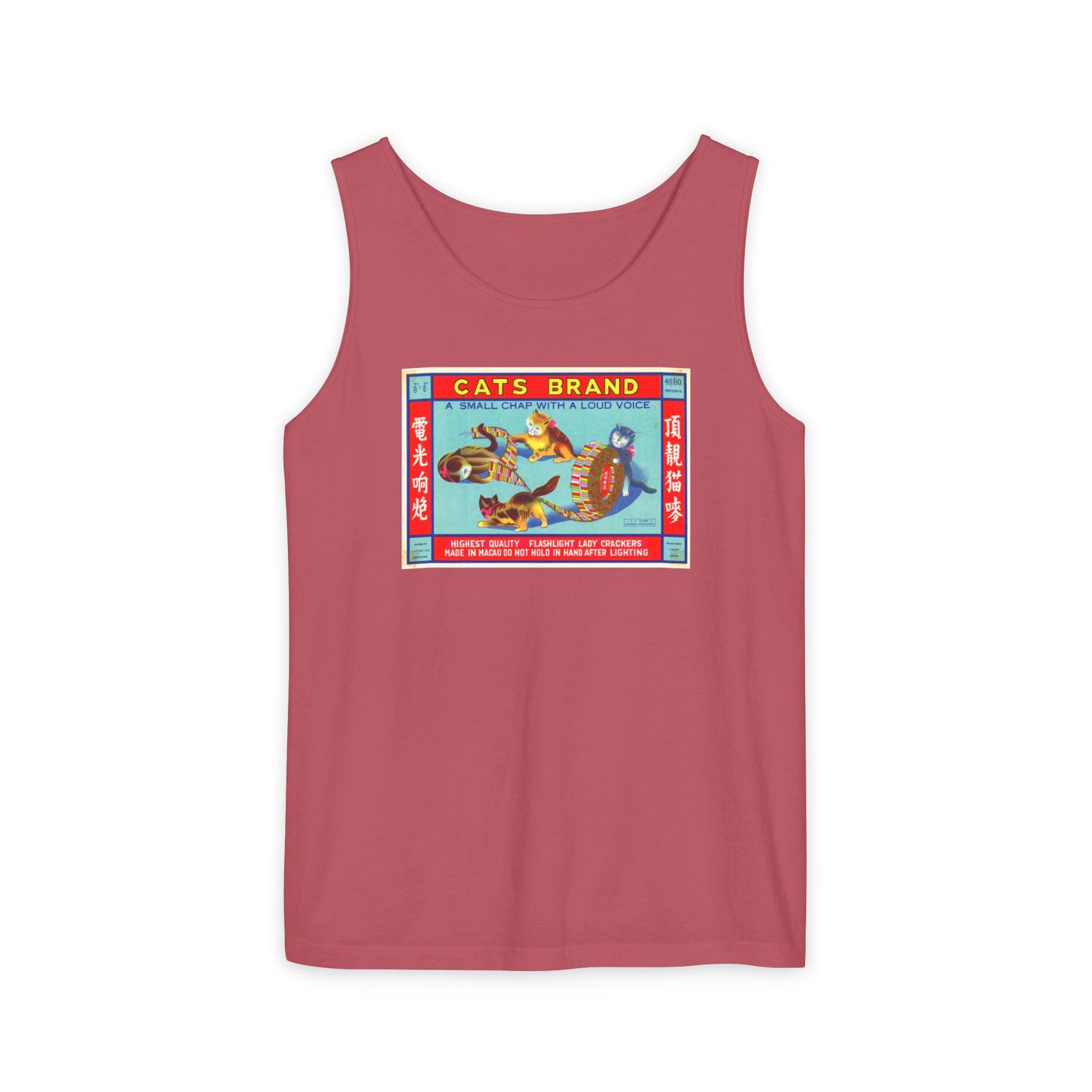 Cat Brand Firecrackers tank top gray — 4th of July vintage graphic tank — The Faded Label Co.
