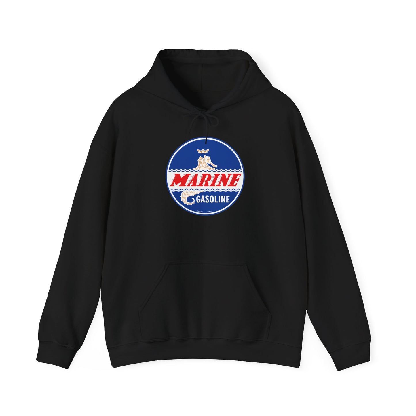 Marine Gasoline Logo Hoodie — Retro Nautical Engine Club Sweatshirt