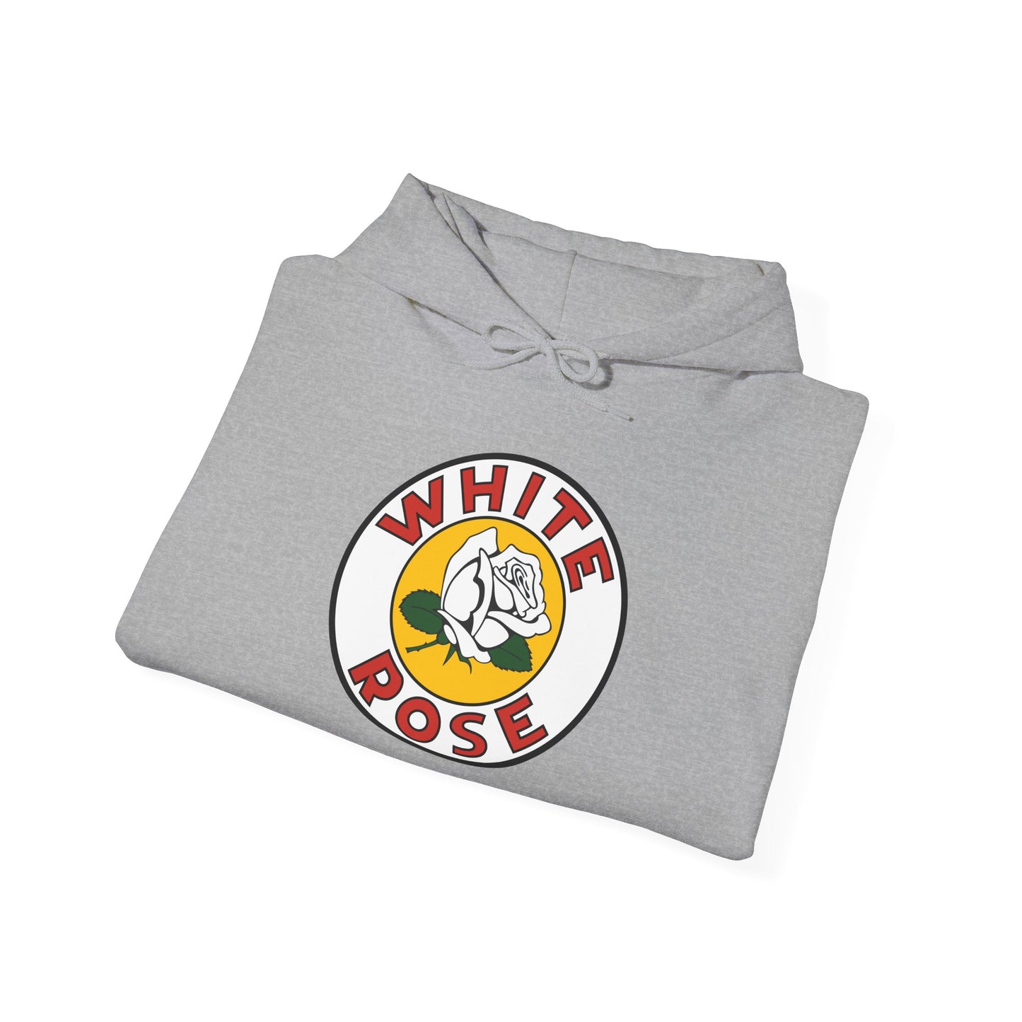 White Rose Logo Hoodie — Vintage Floral Graphic Pullover
