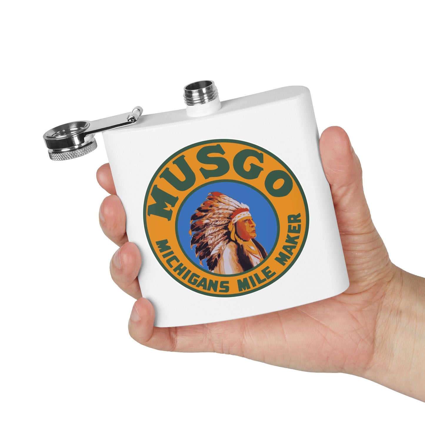Musgo Flask — Vintage Michigan Petroliana Gift | The Faded Label Co.