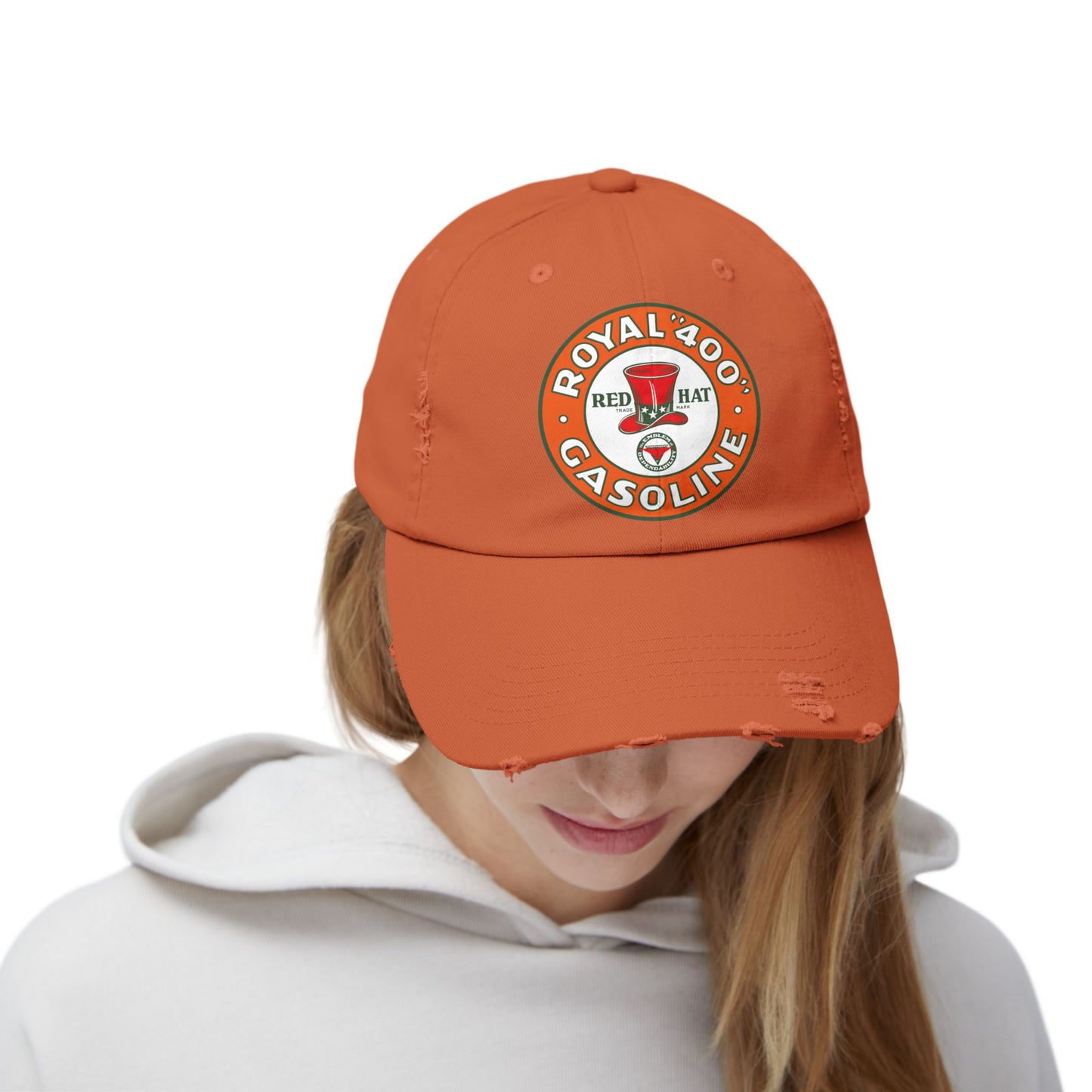 Red Hat Royal 400 Gasoline Distressed Cap — Vintage Rare Petroliana Hat | The Faded Label Co.