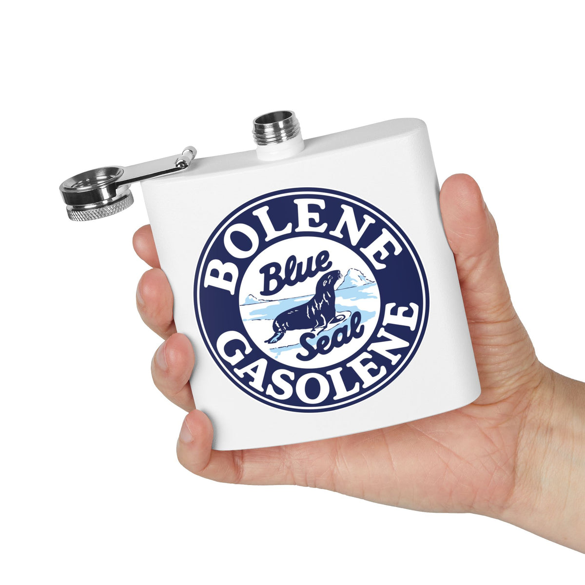 Bolene Blue Seal Gasolene Flask — Vintage Petroliana Gift | The Faded Label Co.