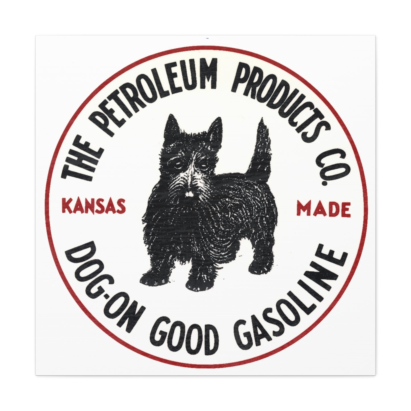 Dog-On Good Gasoline canvas wall art — vintage Scottie dog petroliana print — The Faded Label Co.