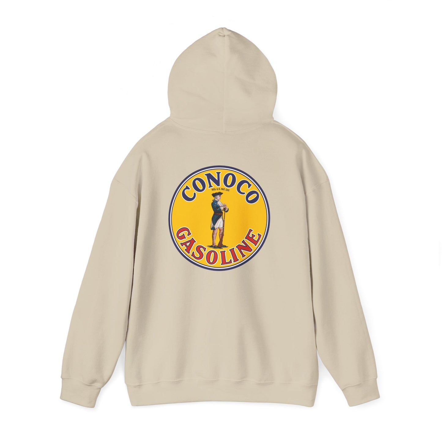 Conoco minuteman Gasoline Vintage Logo Hoodie — Retro Petrol Brand Pullover