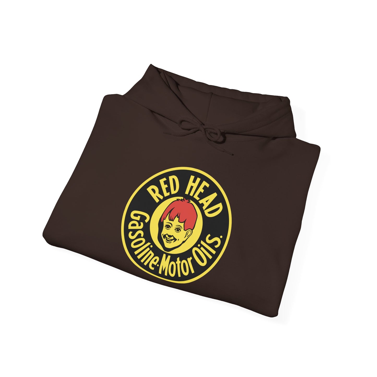 Red Head Gasoline Logo Hoodie — Vintage Automotive Graphic Sweatshirt
