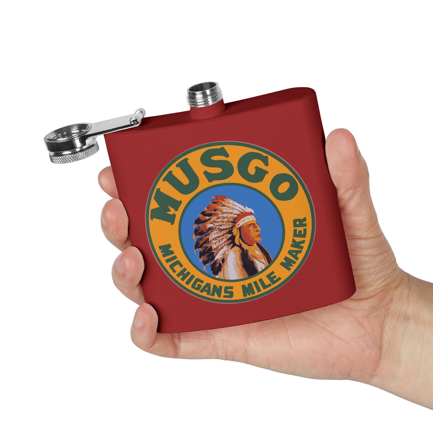 Musgo Flask — Vintage Michigan Petroliana Gift | The Faded Label Co.