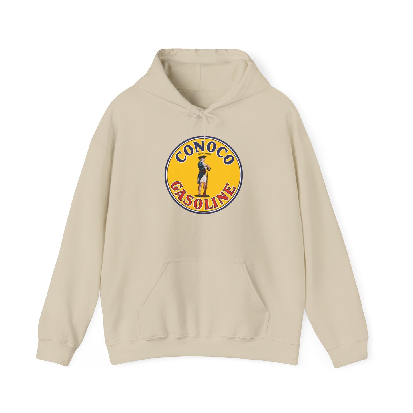 Conoco minuteman Gasoline Vintage Logo Hoodie — Retro Petrol Brand Pullover