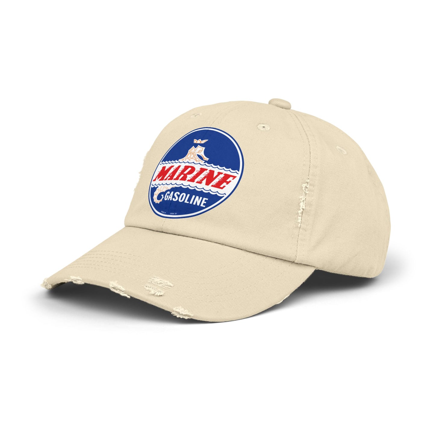 Marine Gasoline Distressed Cap — Vintage Dockside Petroliana Hat | The Faded Label Co.