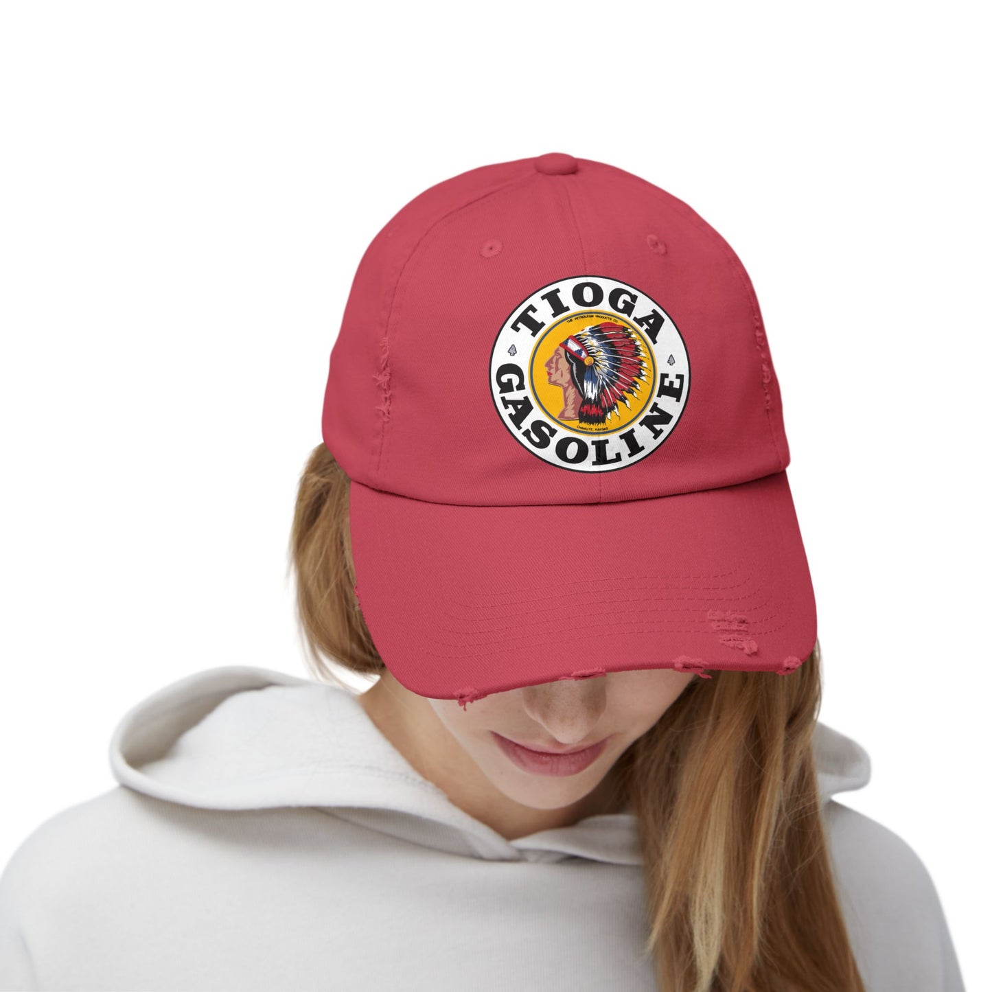 Tioga Gasoline distressed cap worn — vintage Kansas collector hat — The Faded Label Co.
