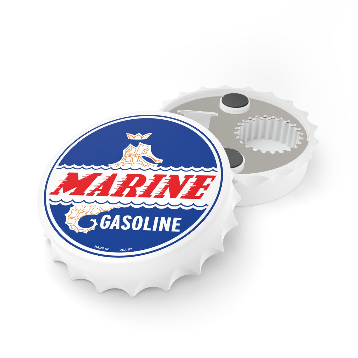 Marine Gasoline Bottle Opener — Vintage Dockside Petroliana Gift | The Faded Label Co.
