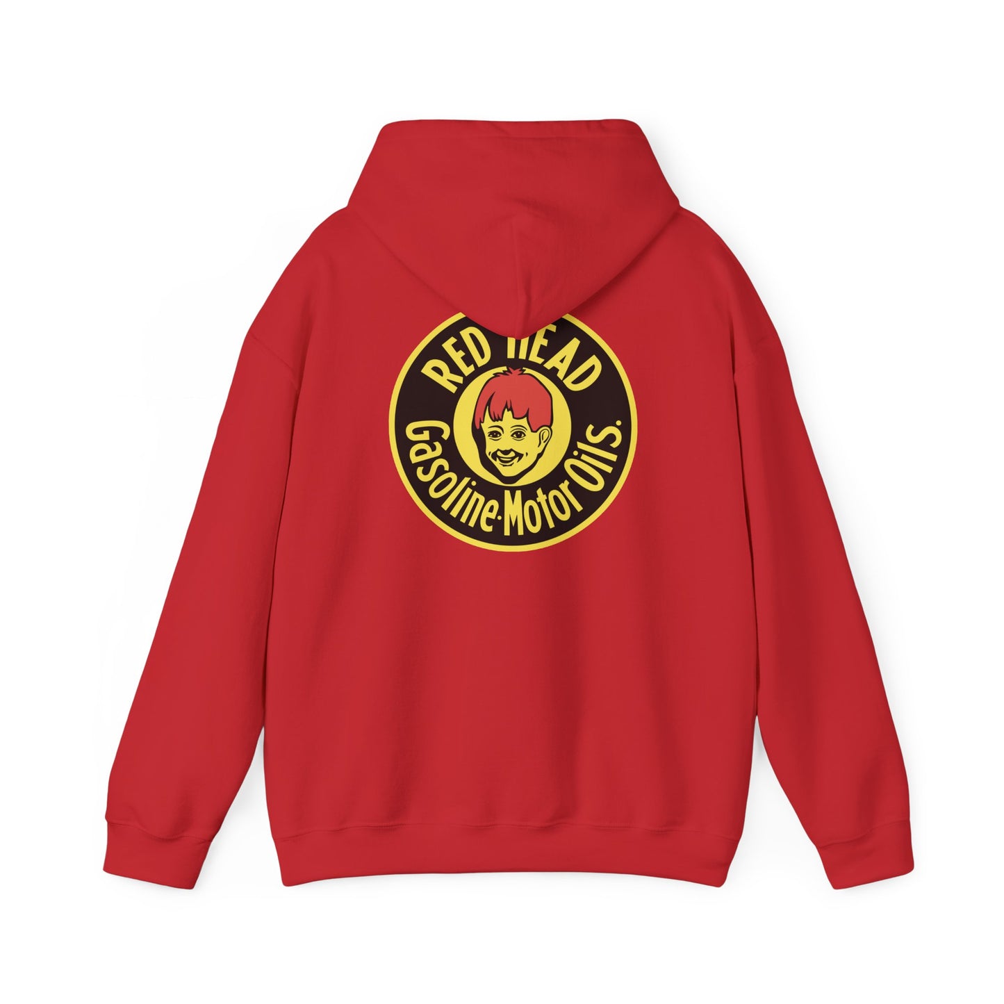 Red Head Gasoline Logo Hoodie — Vintage Automotive Graphic Sweatshirt
