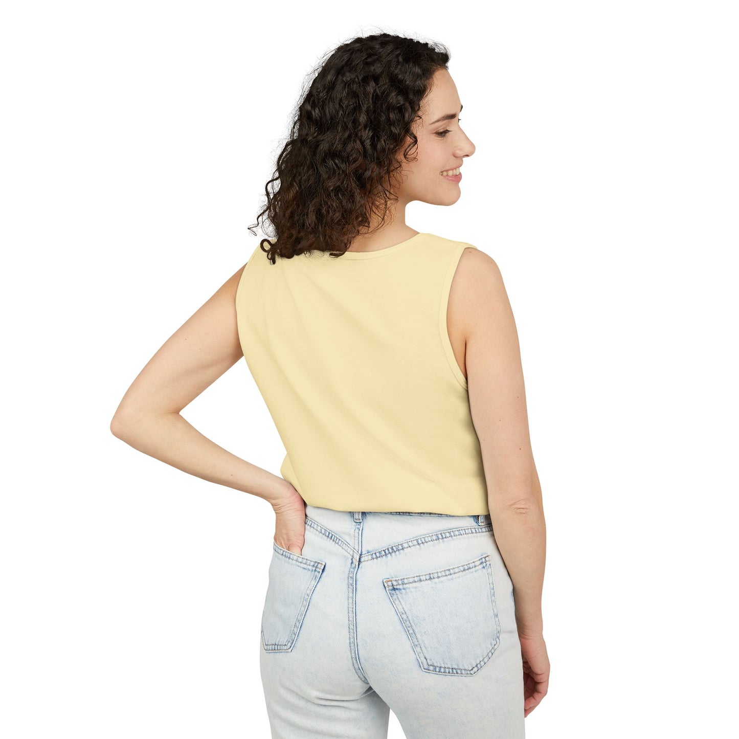 4th of July Patriotic Girl tank top flat lay white — Comfort Colors 9360 unisex tank — The Faded Label Co.