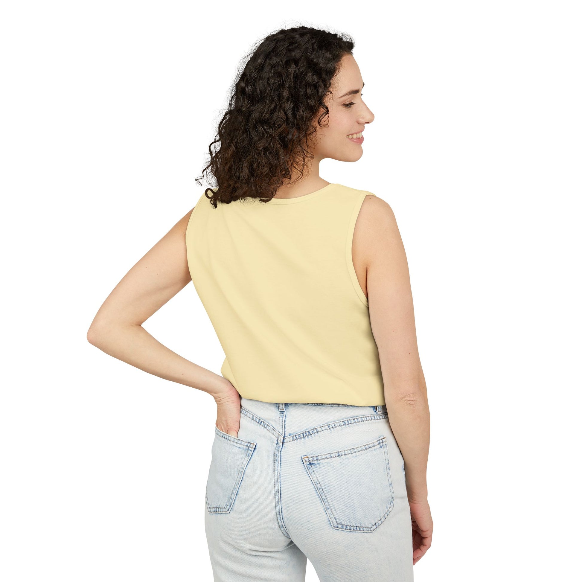 4th of July Patriotic Girl tank top flat lay white — Comfort Colors 9360 unisex tank — The Faded Label Co.