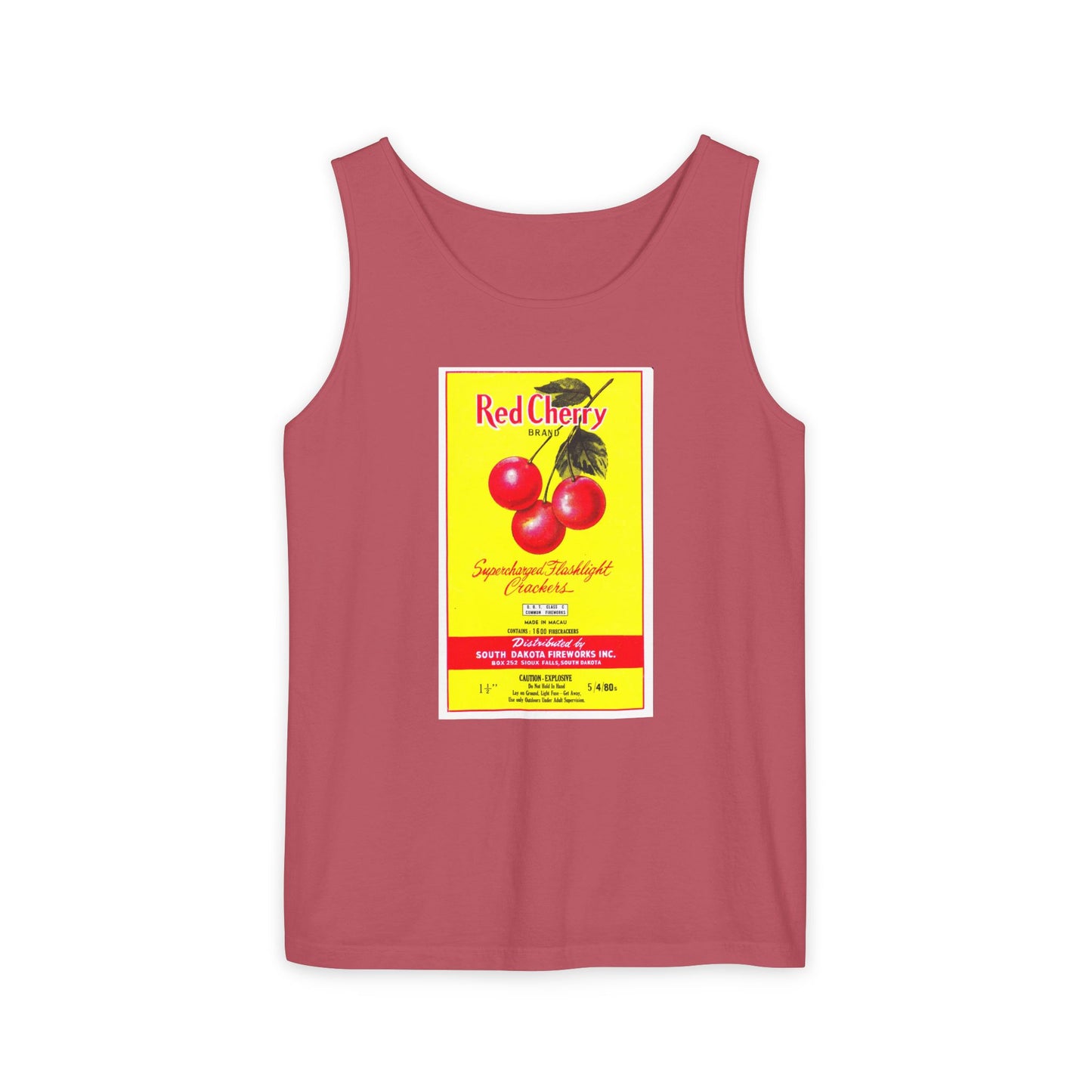 Red Cherry Brand Firecrackers tank top gray — 4th of July vintage graphic tank — The Faded Label Co.