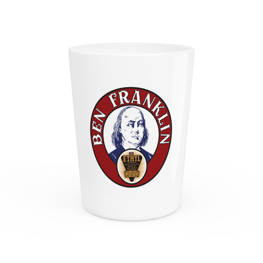Ben Franklin Gasoline shot glass — vintage petroliana barware — The Faded Label Co.