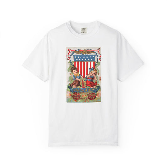 1908 Fourth of July Wagon t-shirt white — vintage patriotic postcard art — The Faded Label Co.