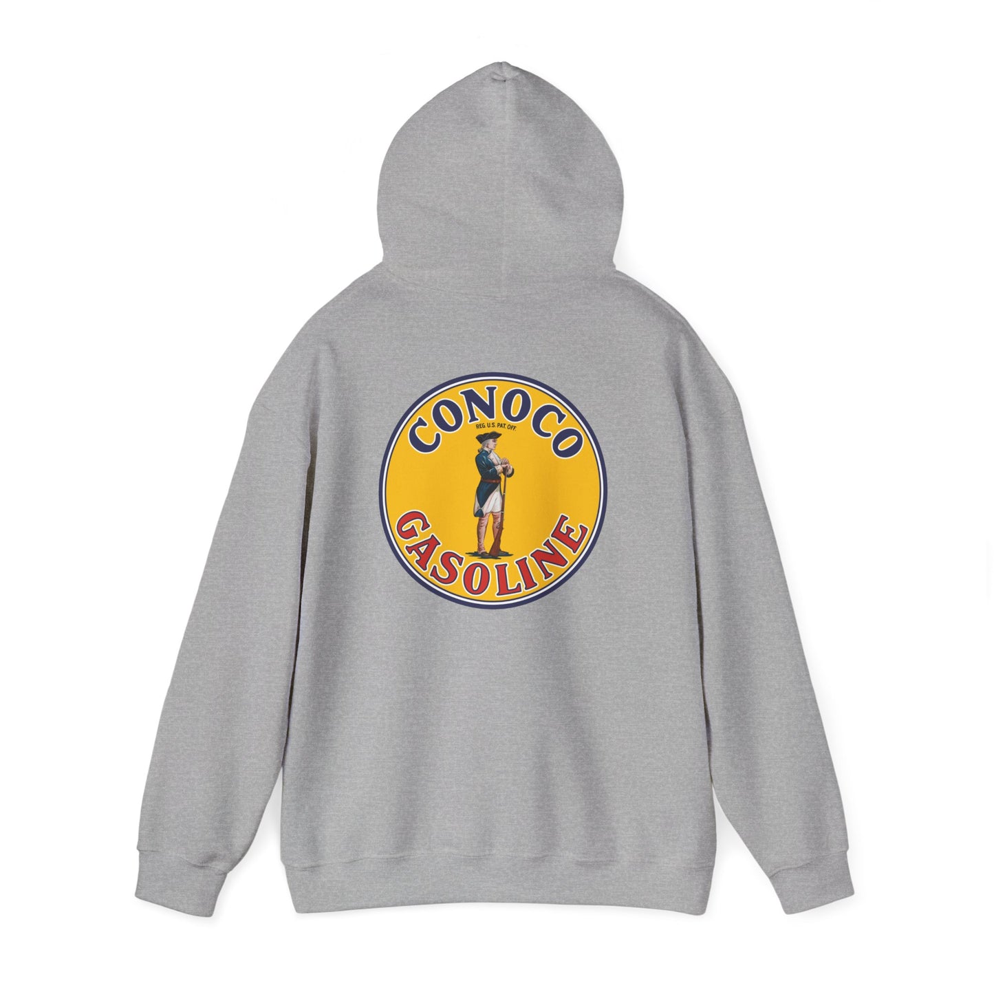 Conoco minuteman Gasoline Vintage Logo Hoodie — Retro Petrol Brand Pullover