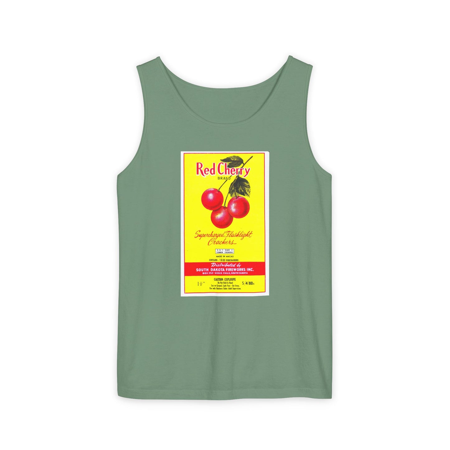Red Cherry Brand Firecrackers tank top chambray — America's 250th anniversary apparel — The Faded Label Co.