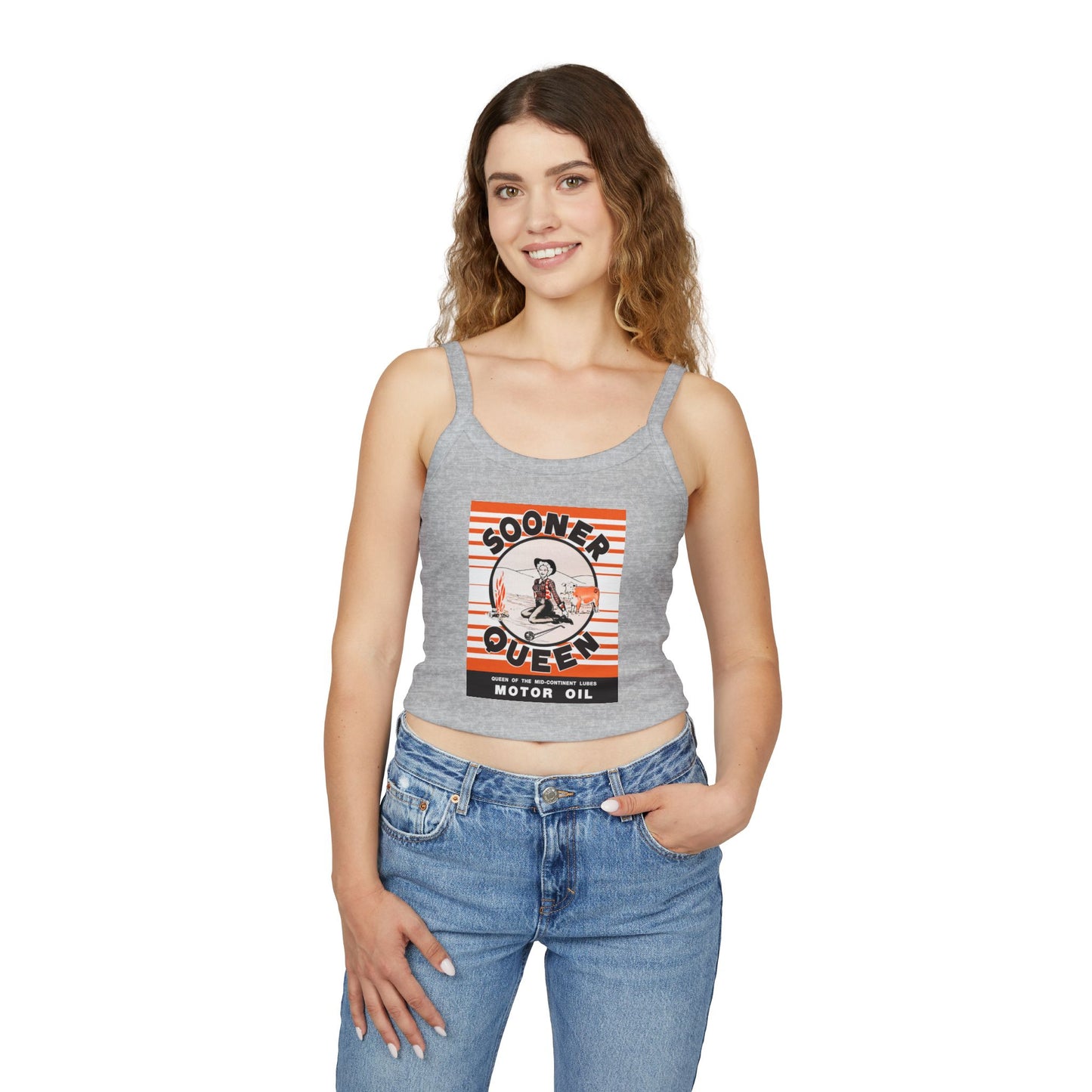 Sooner Queen Motor Oil Retro Crop Tank — Rare Oklahoma Petroliana Art | The Faded Label Co.