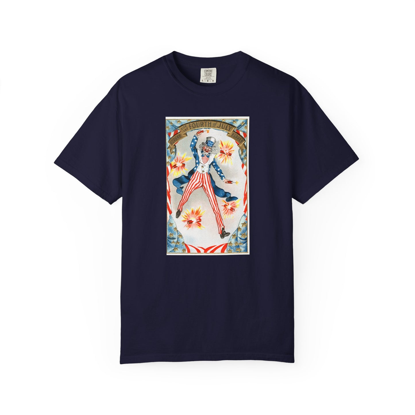 Hurrah Fourth of July Uncle Sam t-shirt ivory — vintage patriotic postcard art — The Faded Label Co.