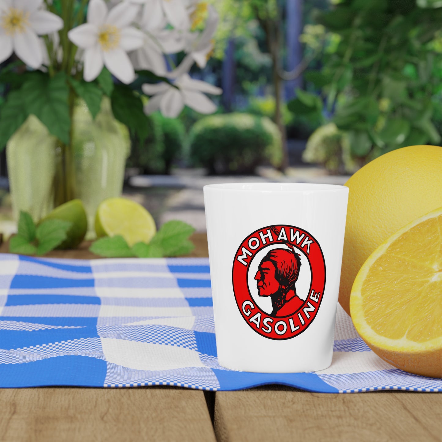 Mohawk Gasoline Shot Glass — Vintage Petroliana Gift | The Faded Label Co.