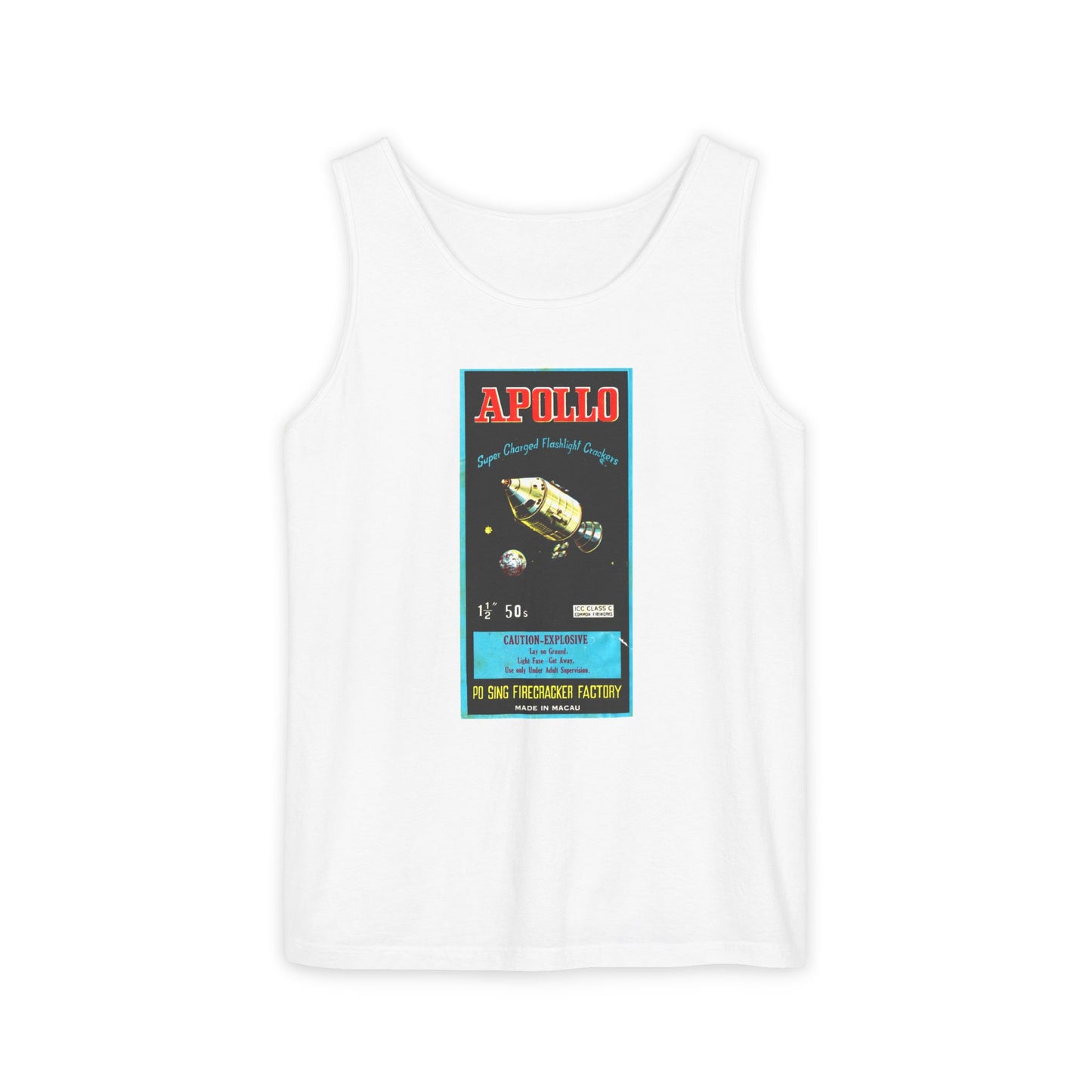 Apollo Firecrackers unisex tank top — vintage 4th of July fireworks art — The Faded Label Co.