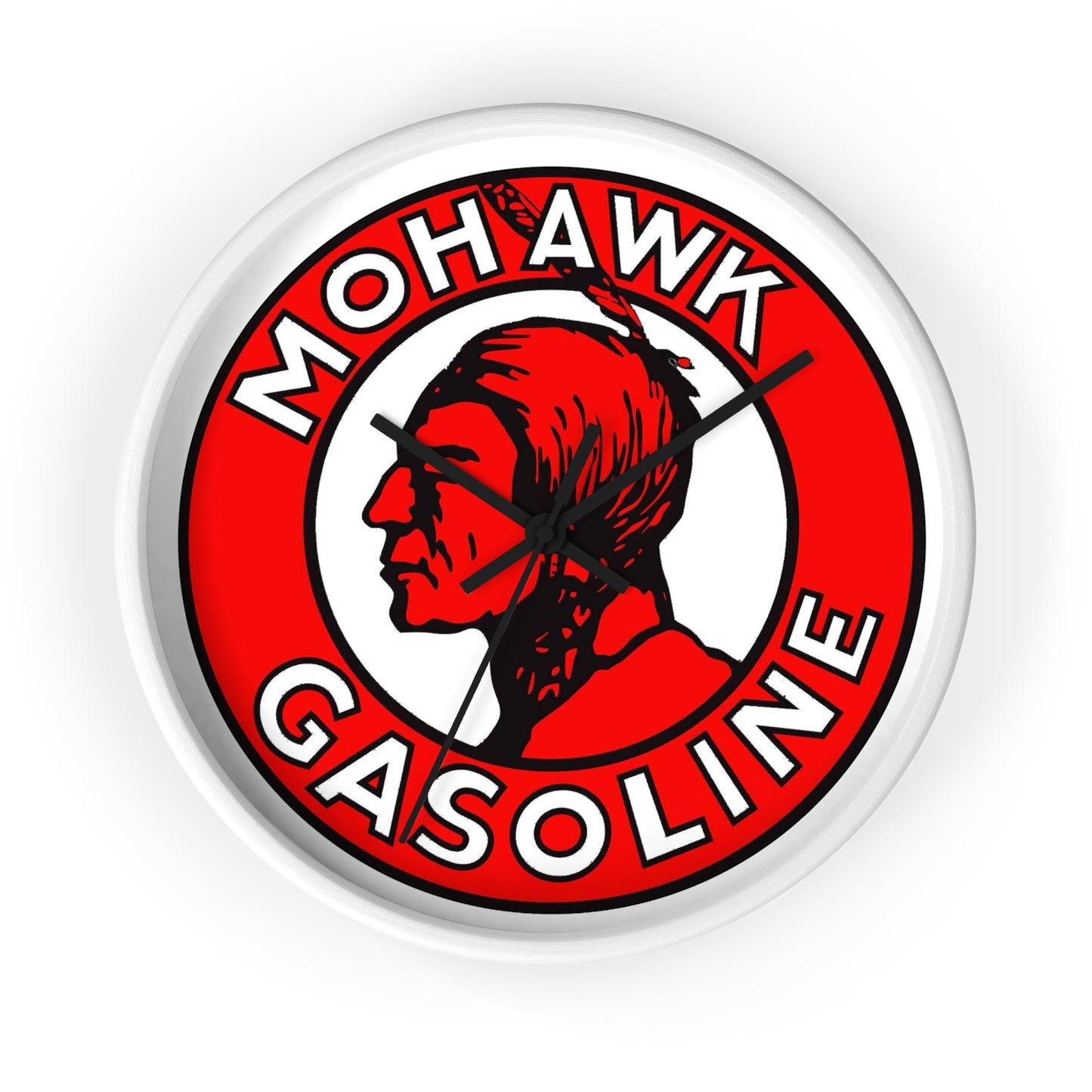 Mohawk Gasoline wall clock wooden base — vintage petroliana gift — The Faded Label Co.
