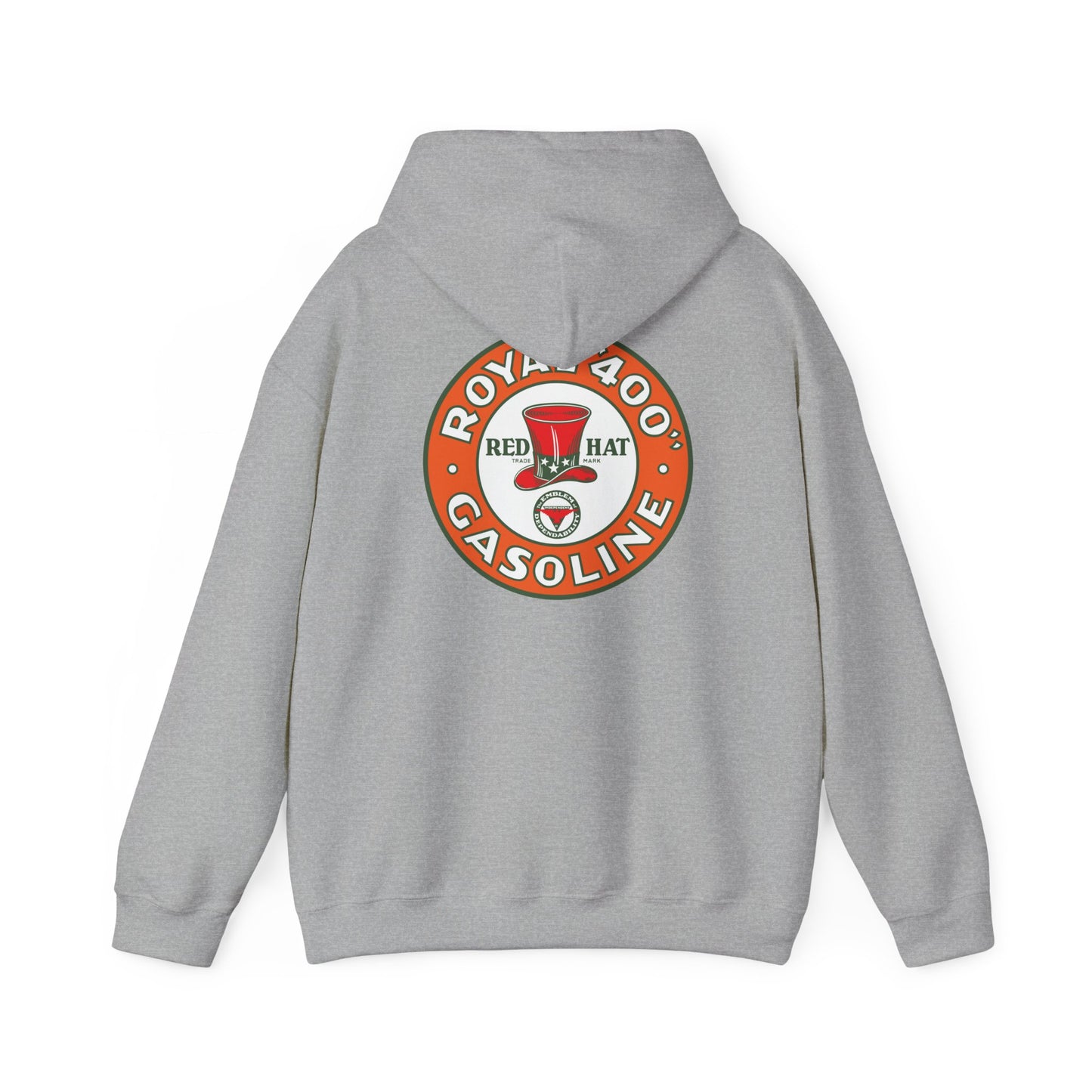 "Royal 400" Red Hat Gasoline Logo Hoodie —  Retro Fuel Emblem