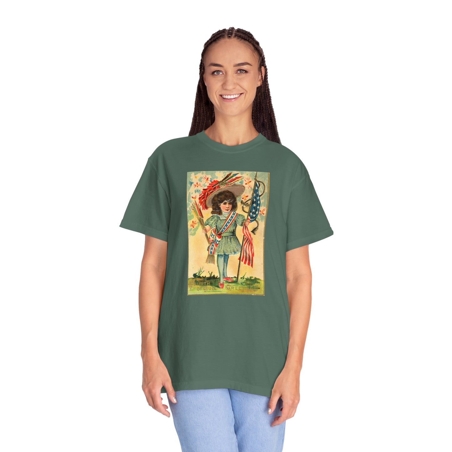 4th of July Patriotic Girl T-Shirt — Vintage Patriotic Postcard Art | The Faded Label Co.