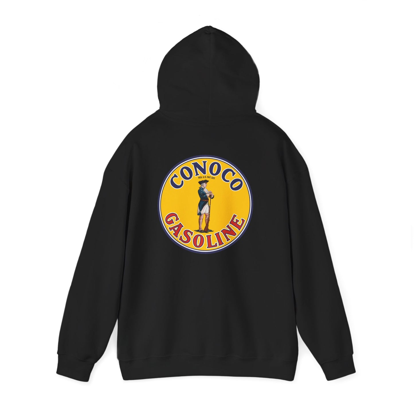 Conoco minuteman Gasoline Vintage Logo Hoodie — Retro Petrol Brand Pullover