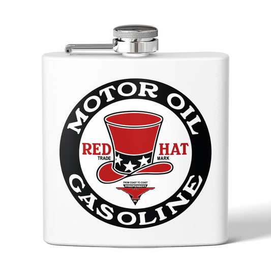 Red Hat Motor Oil flask white — vintage petroliana gift — The Faded Label Co.