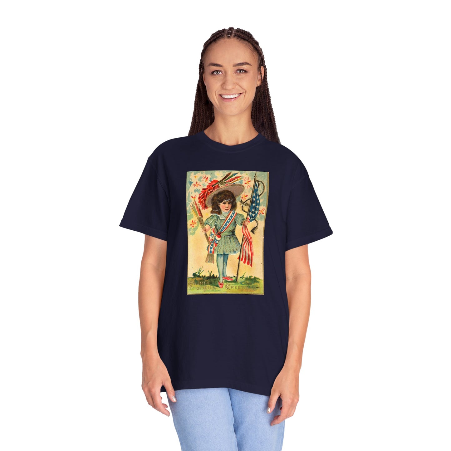 4th of July Patriotic Girl T-Shirt — Vintage Patriotic Postcard Art | The Faded Label Co.