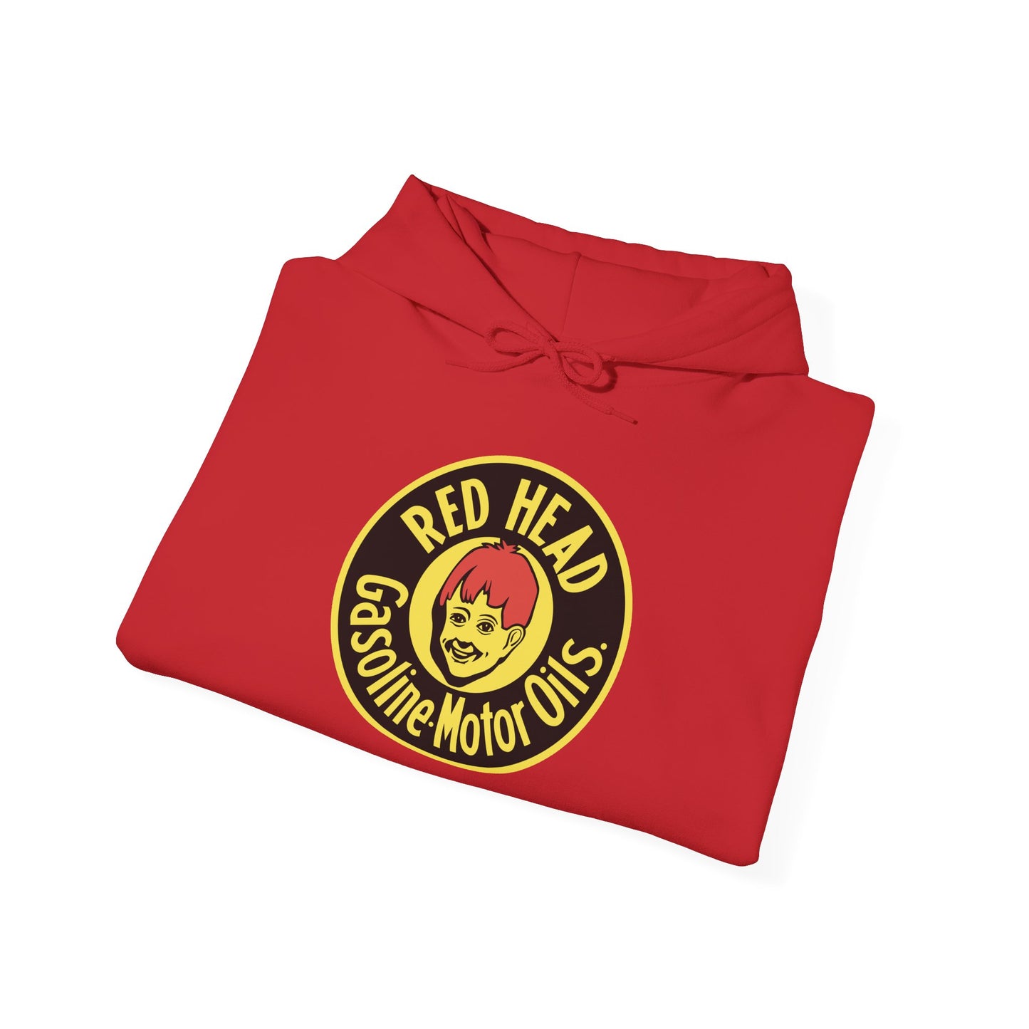 Red Head Gasoline Logo Hoodie — Vintage Automotive Graphic Sweatshirt