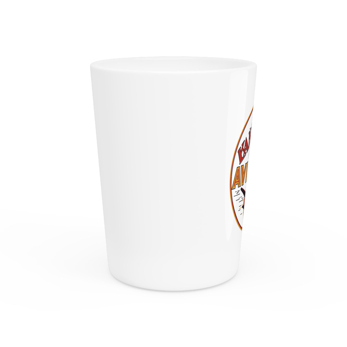 Kanotex Aviation shot glass detail — vintage petroliana barware — The Faded Label Co.