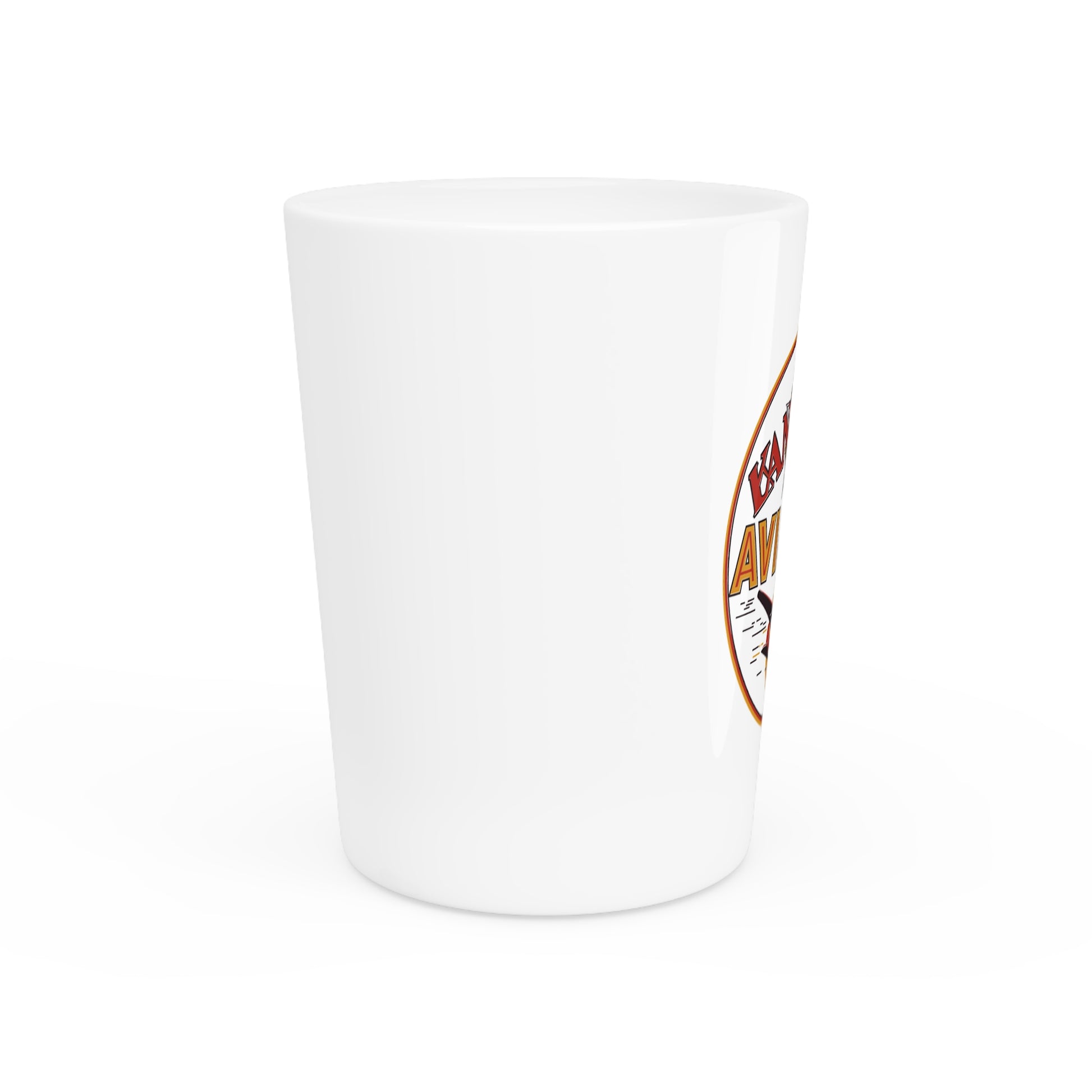 Kanotex Aviation shot glass detail — vintage petroliana barware — The Faded Label Co.