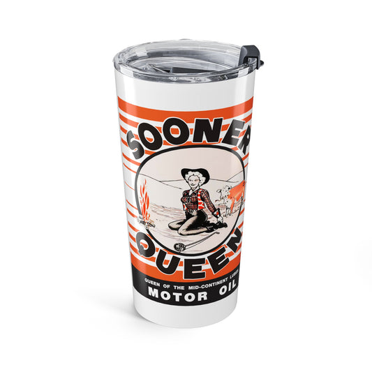 Sooner Queen Motor Oil travel tumbler — vintage Oklahoma petroliana gift — The Faded Label Co.