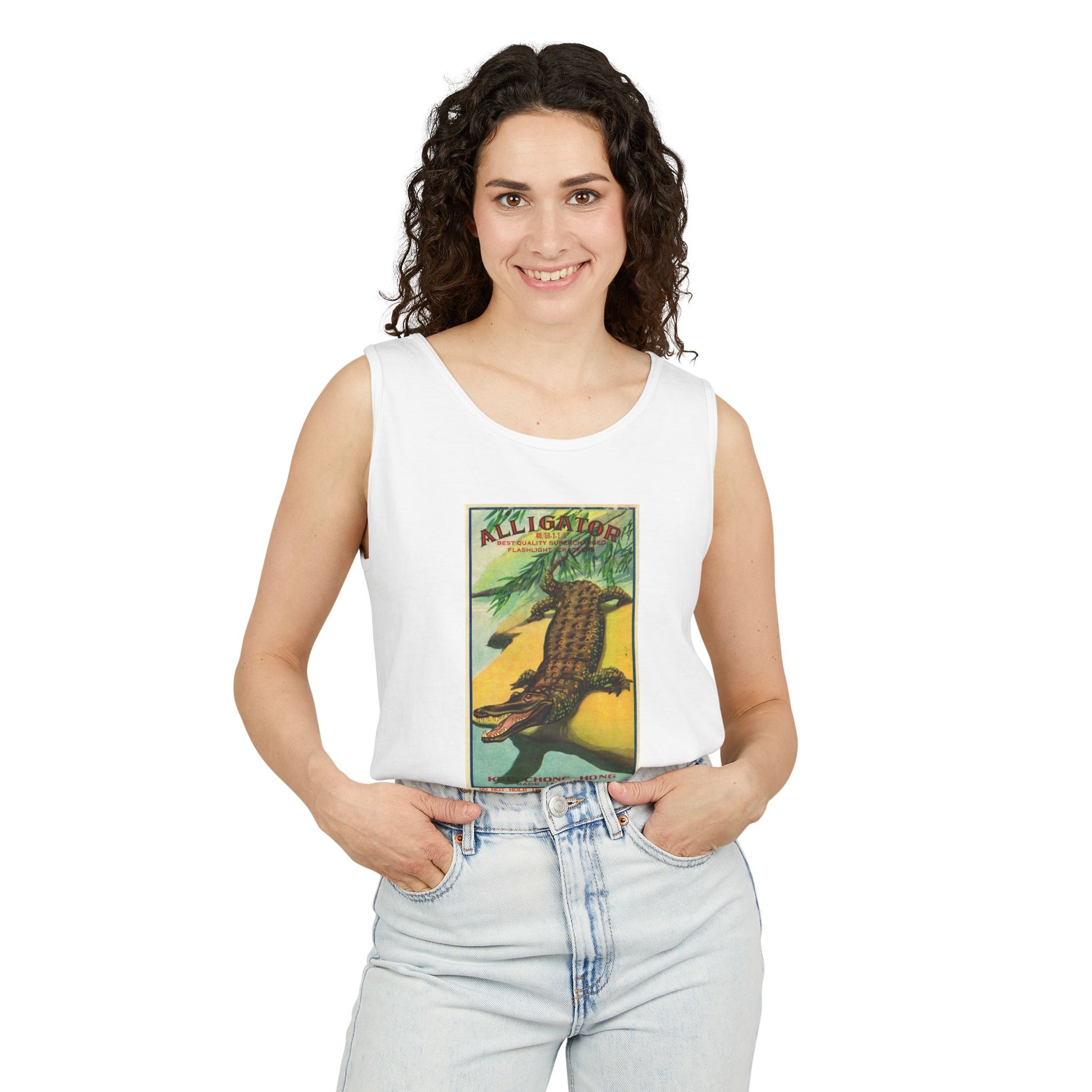 Alligator Firecrackers tank top pepper — vintage Americana summer apparel — The Faded Label Co.